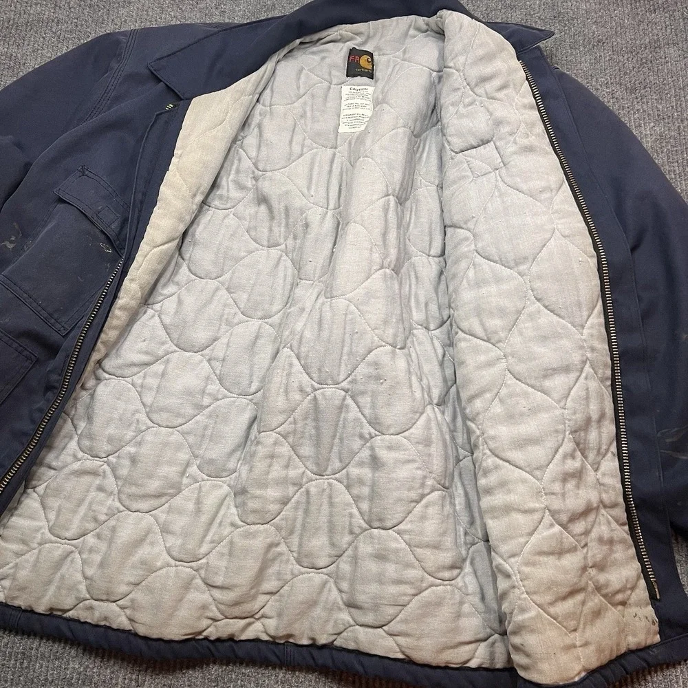 Carhartt FR Flame Resistant Men's 2XL Canvas Blue Work Coat Jacket Quilted Lined
